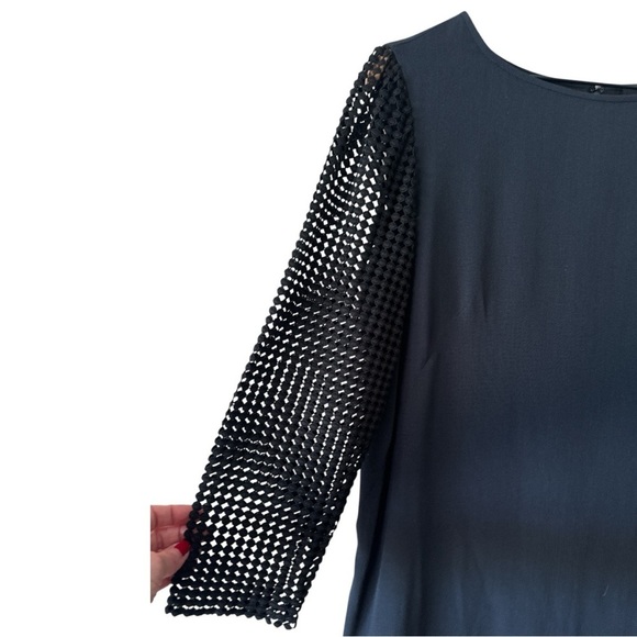 Tibi Labyrinth Lace Silk Shift Dress with Crochet Sleeves - Black - Size 8 - NWT - Picture 6 of 9